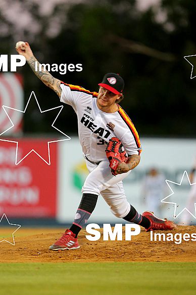 Dylan Unsworth of the Perth Heat PHOTO: James Worsfold / SMP IMAGES / Baseball Australia | Action from the Australian Baseball League 2019/20 Round 2 clash between the Perth Heat v Canberra Cavalry played at Perth Harley-Davidson ballpark, Perth, Wes